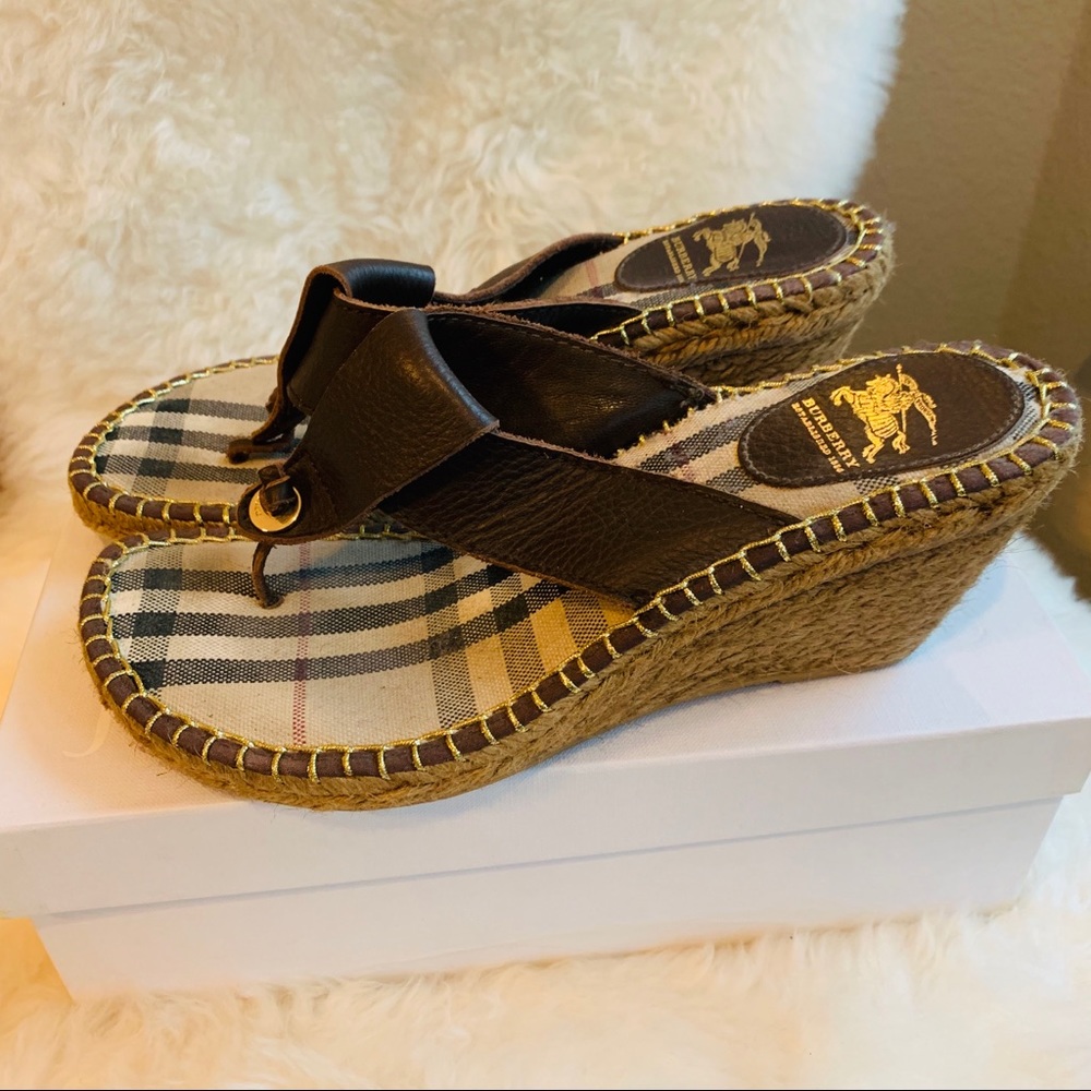 Burberry Brown Leather Espadrille Wedges 40 8.5 9